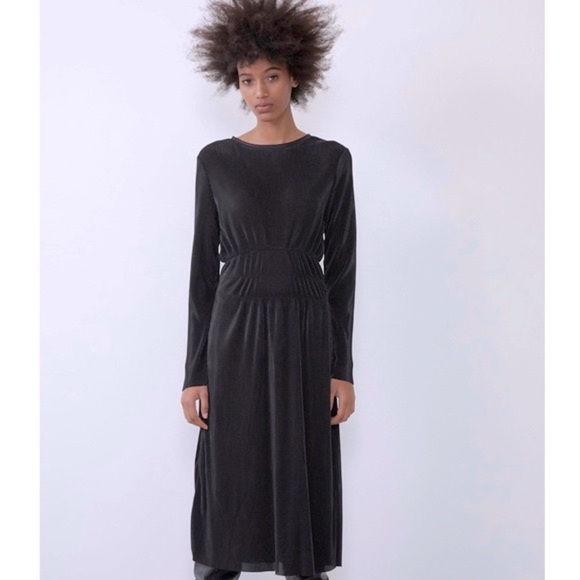 ZARA Black Satin Pleated Dress 🖤 - Picture 1 of 5